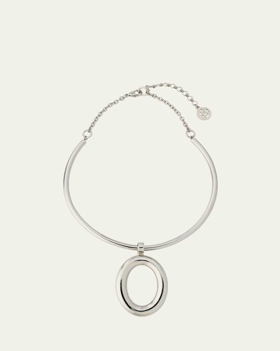 Silver Open Oval Pendant Necklace